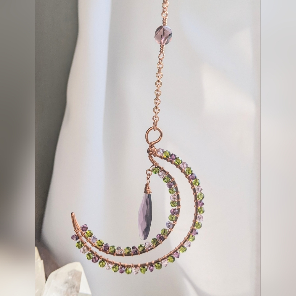 Window Prism Sparkly Copper Moon Ornament Swarovski Crystal Accents - Picture 10 of 14